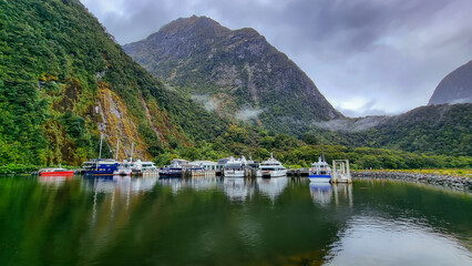 Tourist Boats Docked in Milford Sound