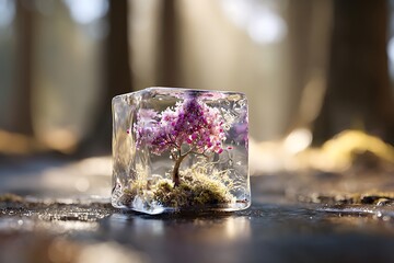 Miniature Tree Frozen Inside Crystal Ice Cube