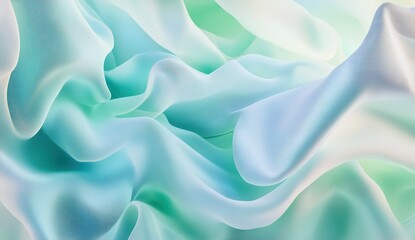 Obraz premium Abstract background with blue and green wavy shapes, 3D rendering illustration of a smooth fabric texture, banner design. Close-up view. Abstract art background. Shiny, blurred abstract wallpaper