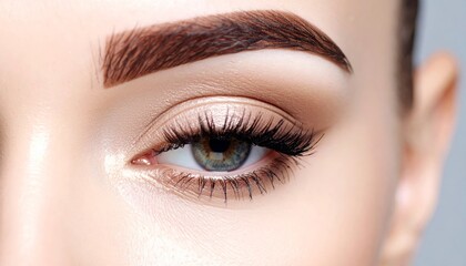 Naklejka premium Eye Closeup with Defined Eyebrow and Eyelash Extensions for Beauty Concept