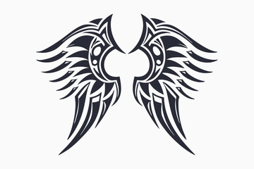 Stylized Black Angel Wings on White Background Tribal Ornament Art