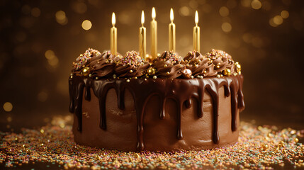 Delicious chocolate cake with candles, perfect for celebrating a special occasion with sweetness and joy.