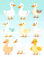 Cute cartoon ducks in various colors (1)