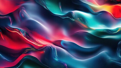 Abstract background with colorful waves and glowing light effects, creating an elegant design for product packaging or presentation. The vibrant colors of red, blue, and green add energy