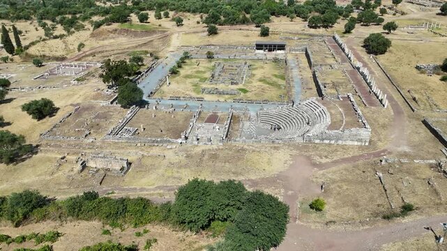 Aerial view of Asclepieion and Odeon of ancient Messene, Peloponnese, Greece