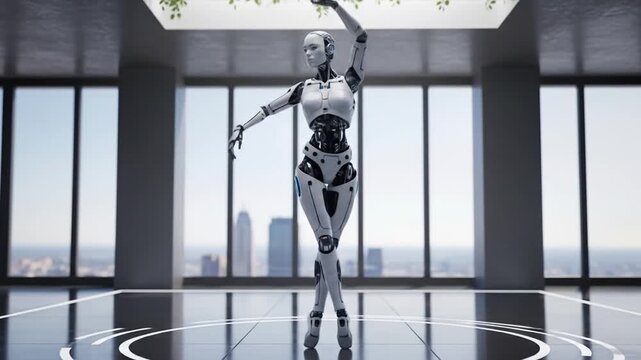 Robot Ballerina Dances in Modern Studio