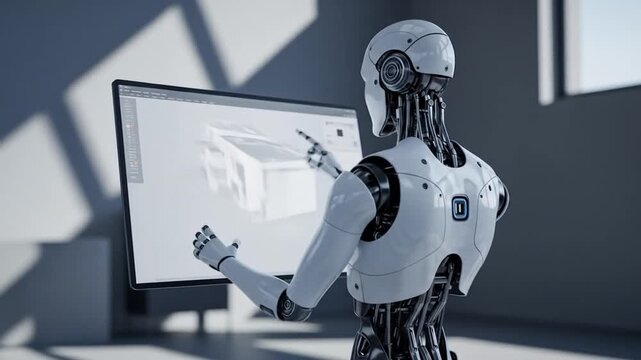 Robot Designs 3D Model on Computer