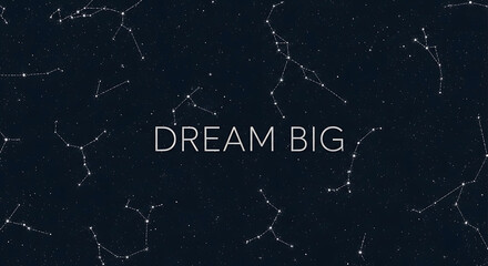 Dream big text on night sky with stars and constellations, a motivational message for achieving success and inspiration