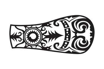 Tribal Motif Tattoo Design with Geometric & Swirl Elements on White Background