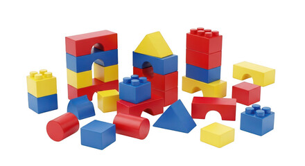 Obraz premium Colorful building blocks toy set isolated on transparent background