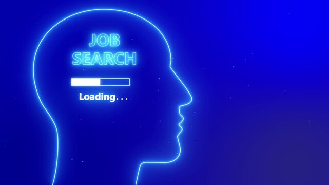 Human Head With Job search Loading In Mind. Business Mindset Concept. Motion graphic background. New business concept.