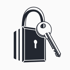 Padlock Key Set Minimalist Style Icon Security Symbol on White Background Design