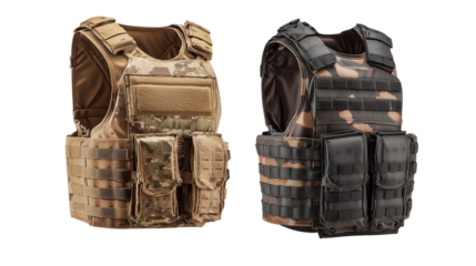 Two tactical vests with camouflage patterns