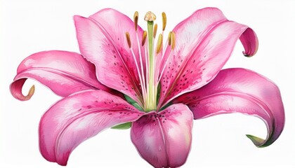 Naklejka premium hand drawn watercolor pink lily flower isolated on white background