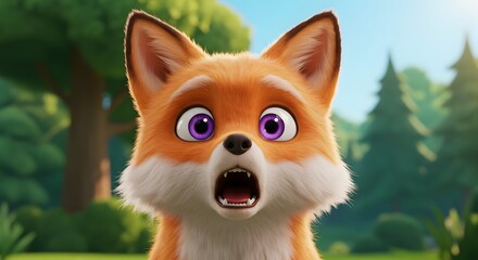 Obraz premium Wide-eyed cartoon fox with a surprised look
