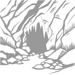 Cave Entrance with Rocky Terrain Illustratiuon