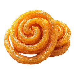 Golden jalebi sweet spiral dessert isolated on transparent background