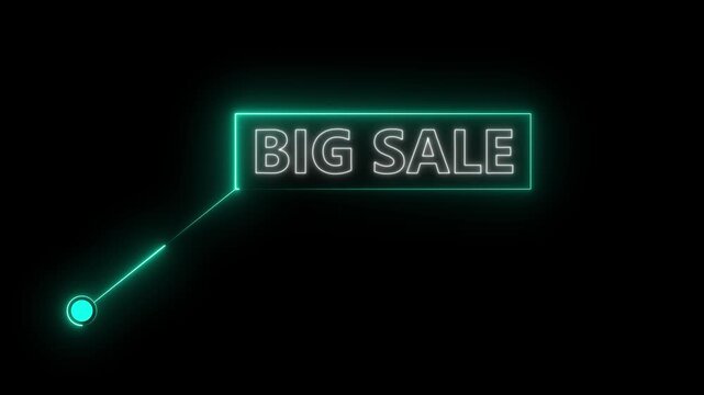 Big Sale text animation with technology icon black background .Call-out futuristic hud animation digital white tone six pack on the black screen .