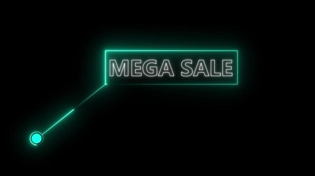 Mega Sale text animation with technology icon black background .Call-out futuristic hud animation digital white tone six pack on the black screen .