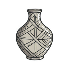 Intricate patterned ceramic vase with geometric designs. Vector illustration