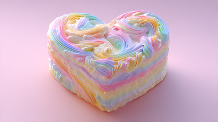 Rainbow Heart Cake: Delightful pastel-colored confection with a swirled icing design. Sweet dessert for celebrations.