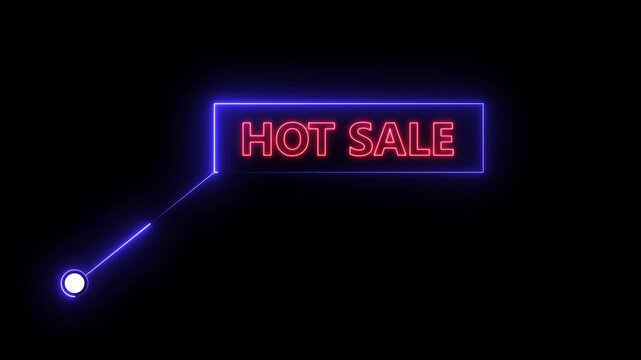 Hot Sale text animation with technology icon black background .Call-out futuristic hud animation digital white tone six pack on the black screen .