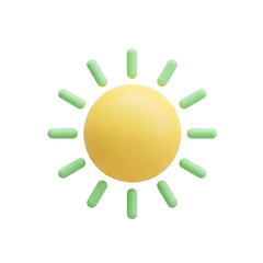 Illustration of cartoon sun with green beams shining, isolated, rendered
