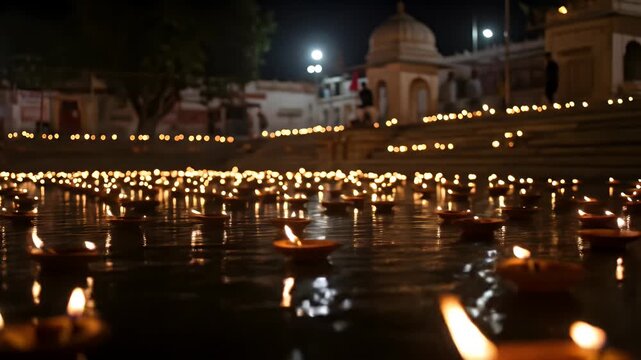 Varanasi Ganga Aarti: Floating Diyas Illuminate the Ghats at Night in a Spiritual Celebration