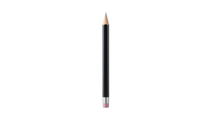 Black Pencil with Eraser Tip Isolated on Transparent Background