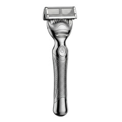 Obraz premium Close up of a modern metal razor isolated on transparent background