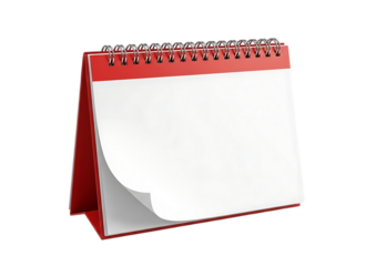 Red desk calendar with blank pages for planning schedules and dates Isolated on transparent background

