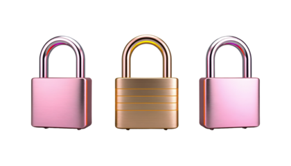 Three Stylish Padlocks with Reflective Metallic Finish