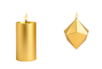 Golden Candles Cylinder and Geometric Shape with Flames