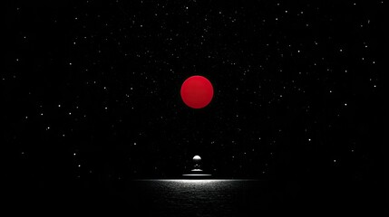 Red orb against a dark night sky.