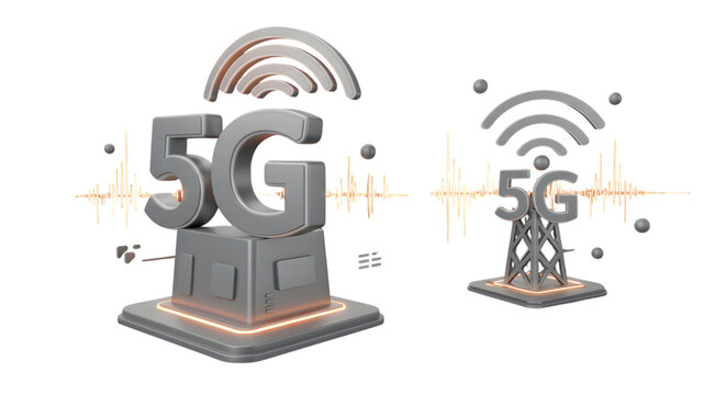 Futuristic 5g network technology symbols with wireless signals