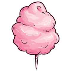 Pink cotton candy illustration with fluffy texture on a white background. Vector illustration