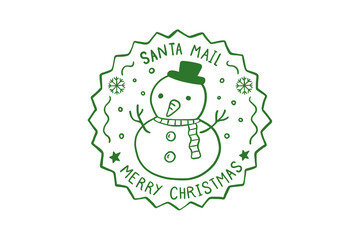 Santa Mail Snowman Postage Stamp – Cute Round Snowman Christmas Label Design