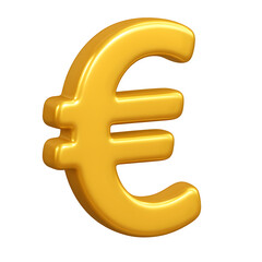 Golden euro symbol isolated on transparent background