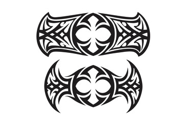 Naklejka premium Tribal Fist Silhouette Tattoo Design with Intricate Pattern on White Background