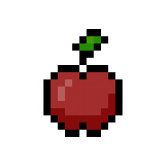 Obraz premium Pixel apple icon, Retro fruit graphic, 8bit red apple symbol, Digital pixel art illustration, Pixel art. 