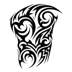 Tribal Neck Tattoo in Black, Detailed Polynesian Design on White Background