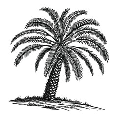 Detailed black and white sketch of a majestic palm tree standing tall in the sunlight