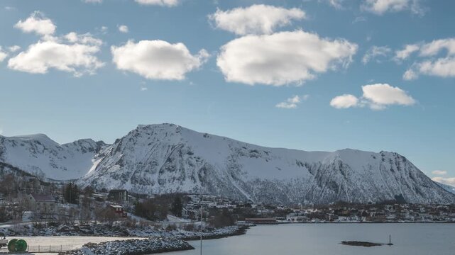 Stokmarknes Norway skyline at city center and harbor