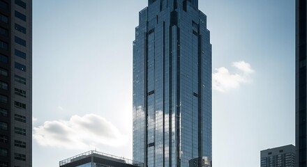 Naklejka premium Modern skyscraper with reflective glass facade