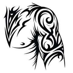 Tattooed Arm Clenched Fist with Tribal Ornament on a White Background Design