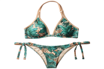 Tropical leaf print bikini isolated on a transparent background
