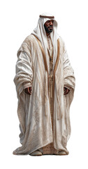 Middle-eastern adult male in traditional embroidered robe and headscarf isolated on transparent background, png