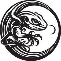 Lizard tattoo design in black and white on a white background