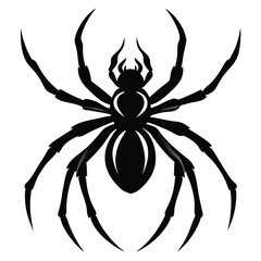 Elegant Black Spider Silhouette with Intricate Leg Detailing and Distinct Body Segmentation on a Clean White Backdrop