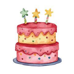 TwoLayered Watercolor Birthday Cake with Star Candles
